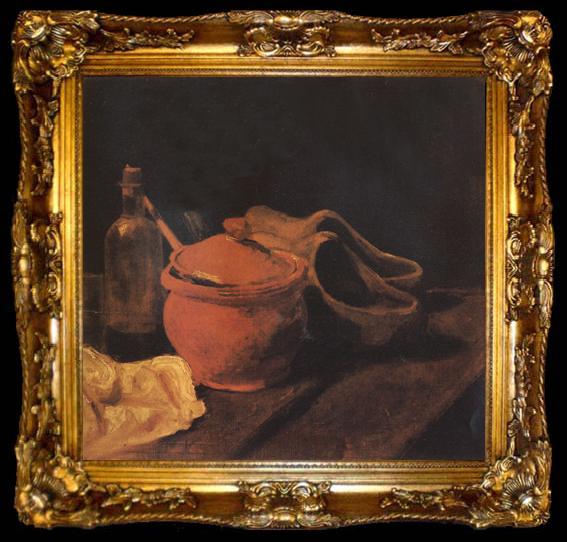 framed  Vincent Van Gogh Still life with Earthenware,Bottle and Clogs (nn04), ta009-2